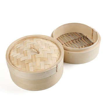 2 Tier Bamboo Steamer Dim Sum Basket Rice Pasta Kitchen Food Steaming Tools