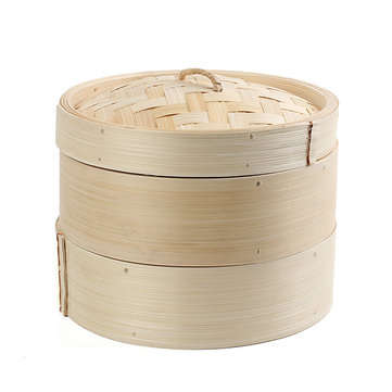 2 Tier Bamboo Steamer Dim Sum Basket Rice Pasta Kitchen Food Steaming Tools