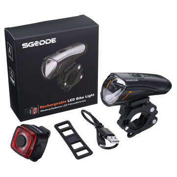 SGODDE Ultra Bright Bike Light Set Waterproof USB Rechargeable 3 Modes Bicycle Headlight with Tailli