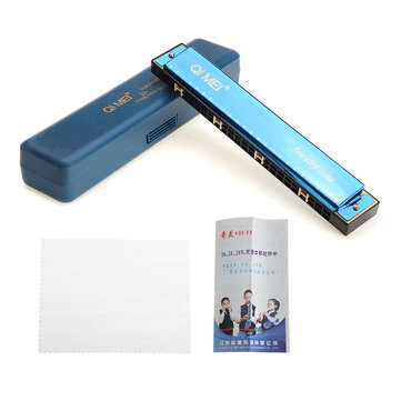 QIMEI 24 Holes Chromatic Harmonica Polyphonic C Key for Adults (COLOR: BLUE)