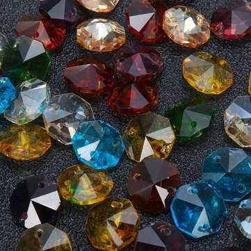 100Pcs 14mm Crystal Glass Octagon Loose Beads Multicolour Chandelier Home DIY Decor Handmade Craft