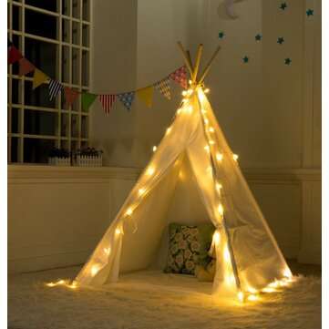 51`` White Height Canvas Kids Play Teepee Tent for Aged More Than 3 Years Old Playing Taking Picture