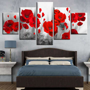 5Pcs Red Rose Horses Canvas Paintings Wall Decorative Print Art Pictures Frameless Wall Hanging Deco