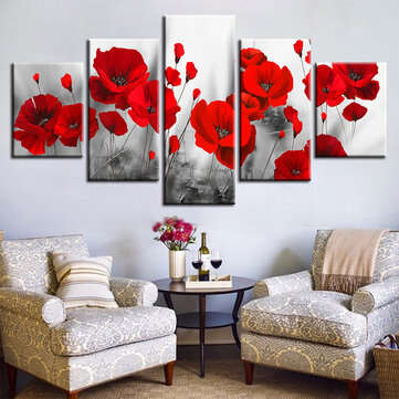 5Pcs Red Rose Horses Canvas Paintings Wall Decorative Print Art Pictures Frameless Wall Hanging Deco