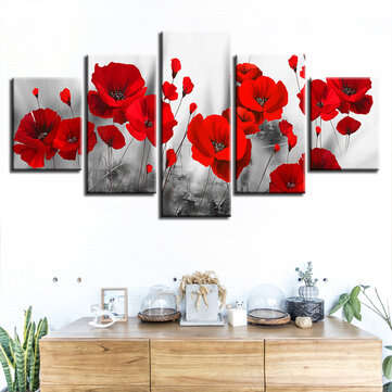 5Pcs Red Rose Horses Canvas Paintings Wall Decorative Print Art Pictures Frameless Wall Hanging Deco