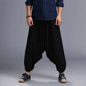 Men Yoga Loose Drop Crotch Pants Male Casual Harem Pants Elastic Cotton... (SIZE: M | COLOR.: BLACK)