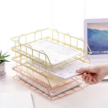 Stackable Iron File Rack File Books Magazine Storage Shelf Office Home Stationery B... (COLOR: GOLD)