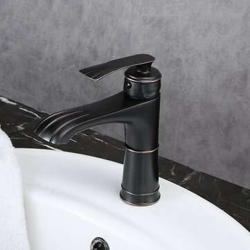 Kitchen Black Paint Basin Faucet Bathroom Copper Body Hot And Cold Faucet Washbasin Tap