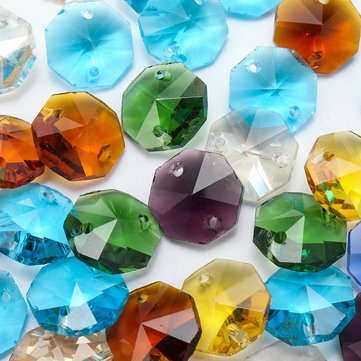 100Pcs 14mm Crystal Glass Octagon Loose Beads Multicolour Chandelier Home DIY Decor Handmade Craft