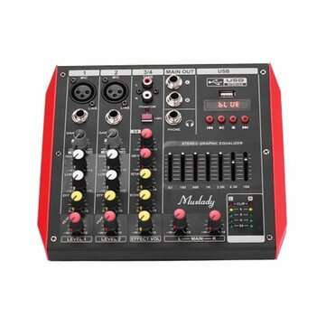 ELM D4 4 Channel Audio Bluetooth Mixer Mixing Console with 7-Band EQualizer USB Phantom Power 48V