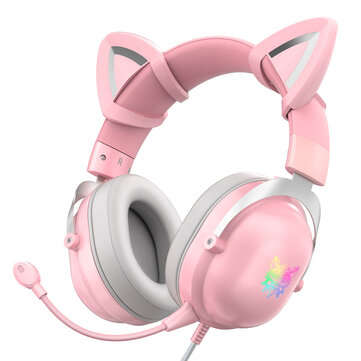 ONIKUMA X11 Wired Headset Stereo Gaming Headphone Cat Ear Cute RGB Luminous 3.5mm W... (COLOR: PINK)