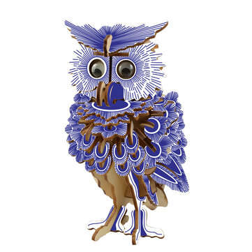 3D Woodcraft Assembly Kit Blue Owl With Eyes For Children Toys