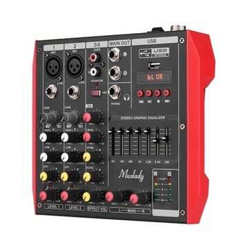 ELM D4 4 Channel Audio Bluetooth Mixer Mixing Console with 7-Band EQualizer USB Phantom Power 48V