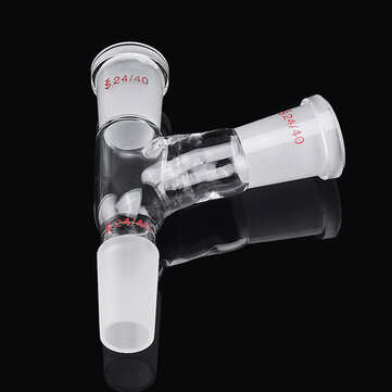 24/40 Three Way Glass Adapter 75 Degree Bent Distillation Head Lab Chemistry Glassware