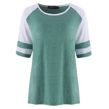 SUNNYME Women`s Baseball T-Shirt Long Sleeve Shoulder Shirt Round Neck... (SIZE: XL | COLOR.: GREEN)