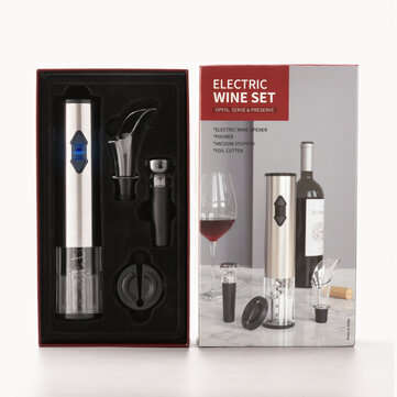 Electric Vino Bottle Opener Set Stainless Steel Automatic Corkscrew Opener Puller Kit With Foil Cutt