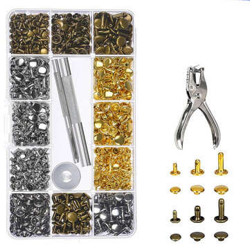 360Pcs Leather Rivets Double Cap Rivets Metal Fixing Tool With Punch Pliers Kit Craft Snap Fastener