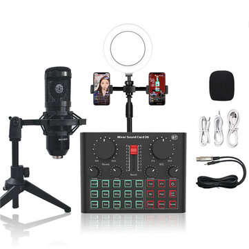 D6 bluetooth USB Sound Card Mixer Suit with BM800 Condenser Microphone BG16 Fill Light ... (TYPE: B)