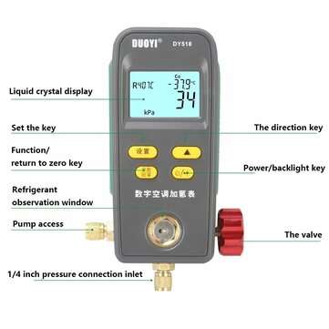 DUOYI DY518 Digital Manifold Gauge 0-6000Kpa Vacuum Pressure Temperature Leakage Tester Fluoride Met