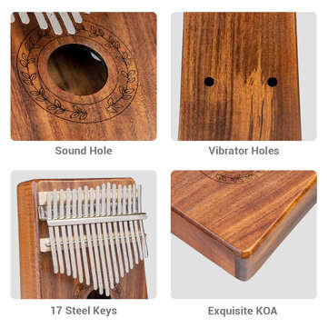 NAOMI Kalimba 17 Key Thumb Piano Solid Koa Acacia Wood Mbira Finger Piano