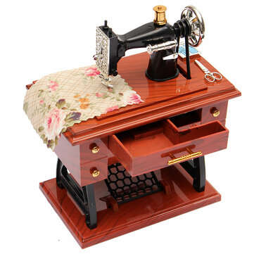 Vintage Treadle Sewing Machine Music Box Antique Gift Musical Education Toys Home Decor Fashion Acce