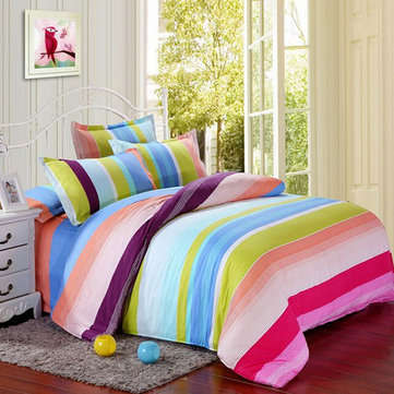 Polyester Colorful Stripes Single Queen King Reactive Bedding Set Bed Sheet Du... (SIZE: SINGLESIZE)