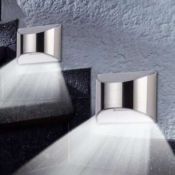 2PCS Stainless Steel LED Solar Fence Wall Light Outdoor Waterproof Step Lamp for Garden Decor
