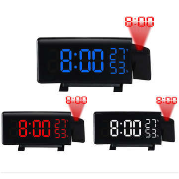 Projection Clock Three-Color FM Radio Alarm Clock LED Temperature Humidity Desk Table Clocks Home De