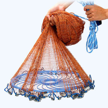 3-4.8m Netting Twine+Steel Hand Throw Cast Net American Style Brown Bait Fishing Netwo... (SIZE: 3M)