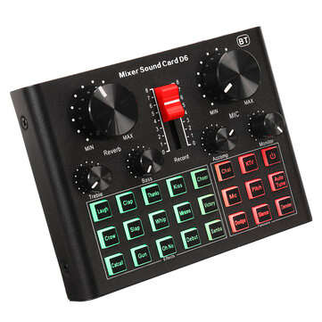 D6 Sound Card Bluetooth Audio Mixer USB External Computer PC Mobile Phone Earphone Microphone for Li