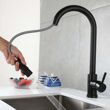 Kitchen Touch Sensor Stainless Steel Faucet Dish Basin Sensor Pull-Out Rotary Hous... (COLOR: BLACK)