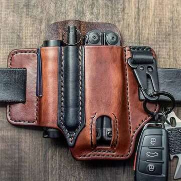 Genuine Leather EDC Belt Loop Waist Multitool Sheath Belt Bag Waist Bag (COLOR: BROWN)