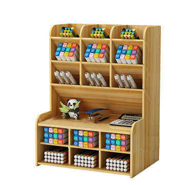 Wooden Pencil Pen Storage Box Tilting Desktop Stationary Holder Organizer Hom... (COLOR: CHERRYWOOD)