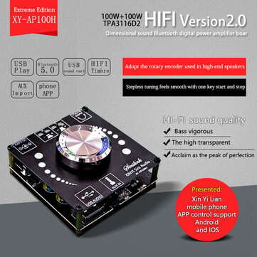 XY-AP100H TPA3116D2 100W+100W bluetooth 5.0+AUX HIFI Power Subwoofer Digital Amplifier Board Home Th