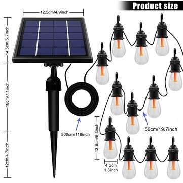 12 Bulbs Solar Light String Waterproof Edison 48FT Solar Bulb Lights Decoration Lighting For Garden
