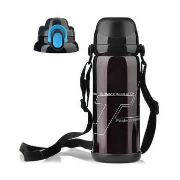 800ML Sports Stainless Steel Water Bottle With Strap Insulated Cup Thermal Vacuu... (COLOR.: SILVER)