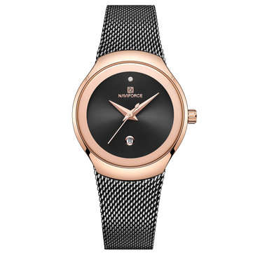 NAVIFORCE NF5004 Waterproof Mesh Steel Ladies Wrist Watch (COLOR.: BLACK)