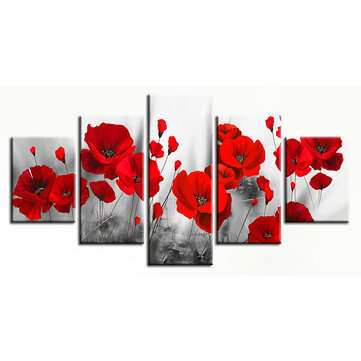 5Pcs Red Rose Horses Canvas Paintings Wall Decorative Print Art Pictures Frameless Wall Hanging Deco