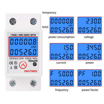 SINOTIMER DDS6619-526L-2 230V  Reset and Reset Backlight Display Single-phase Rail Multi-function En