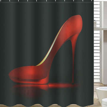 High Red Heels Black Waterproof Bathroom Shower Curtain Liner Polyester Fabric Bathroom Curtain & 12