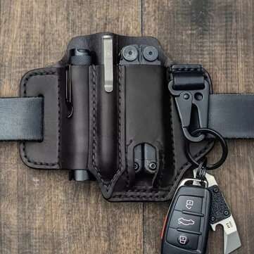 Genuine Leather EDC Belt Loop Waist Multitool Sheath Belt Bag Waist Bag (COLOR: BLACK)