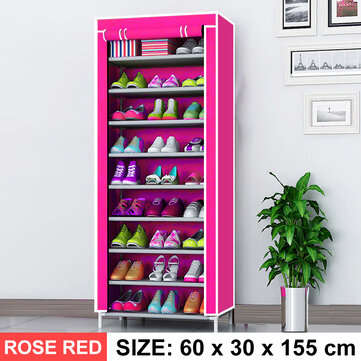 10 Tier DIY Shoe Rack Portable Storage Cabinet Organiser Wardrobe Dustproof (COLOR.: ROSERED)