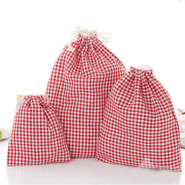 Drawstring Cotton Linen Grid Stripe Gift Bags Pouches Jewelry Bags Wedd... (SIZE 3: L | COLOR.: RED)