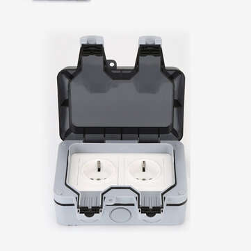 IP66 Waterproof Wall-mounted Power Socket Dust-proof 16A Double EU Standard Electrical Outlet for Ba