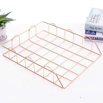 MingQiang Single-layer Stackable File Rack Nordic Style Metal Rack Desktop Orga... (COLOR: ROSEGOLD)