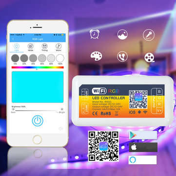 DC12/24V 12A Smart Wifi APP Control RGB LED Strip Light Controller Work With Alexa Google Assistant