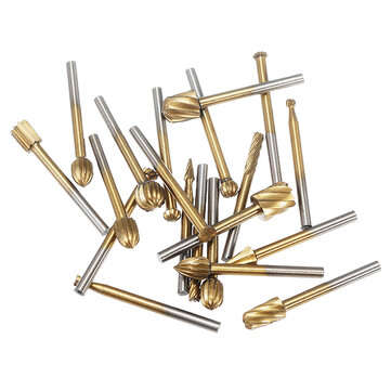 Drillpro 20Pcs Titanium Coated Rotary File Cutters HSS Mini Burr Wood Working Milling Carving Rasp D