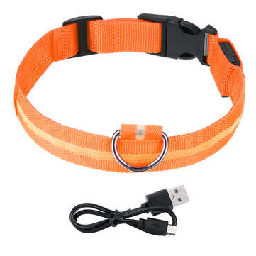 LED Adjustable Pet Collar USB Rechargeable Luminous Dog Collar Necklac... (SIZE: XL | COLOR: ORANGE)
