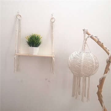 Wooden Bohemian Sling Rack Storage Rack Woven Rope Plant Rack Home DIY Decoration for Home Storage