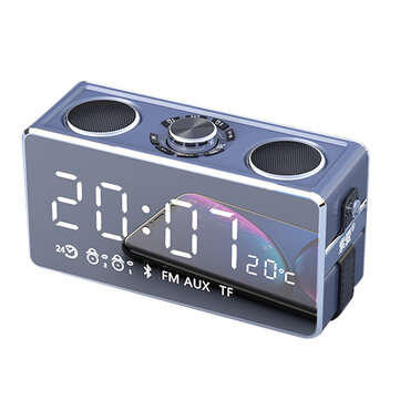 SOAIY S18 Wireless bluetooth Speakers Mirror LED Clock FM Radio TF Card Music Stere... (COLOR: GREY)